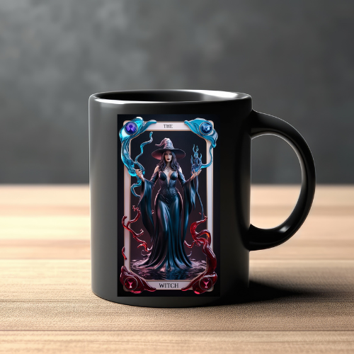 The Witch Ceramic Mug | Gothic Coffee Cup for Halloween Lovers, The Witch Tarot Card Coffee Mug