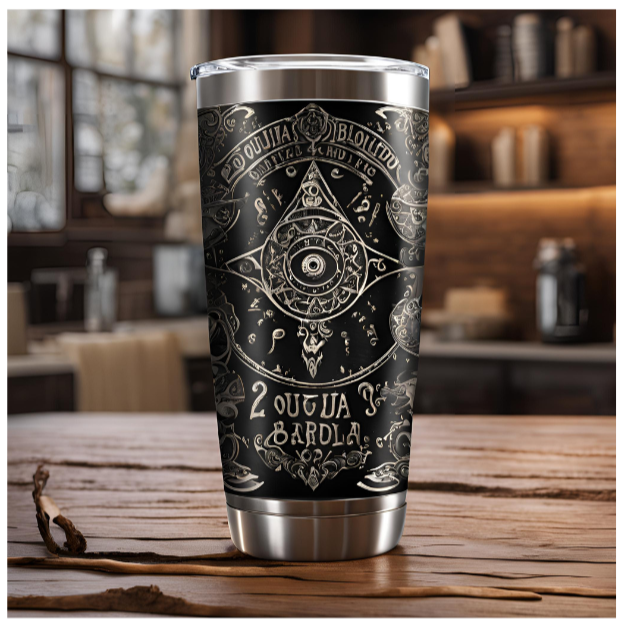 20oz Ouija Board Tumbler - Mystical, Black Stainless Steel Travel Mug for Spiritual Seekers