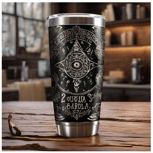 20oz Ouija Board Tumbler - Mystical, Black Stainless Steel Travel Mug for Spiritual Seekers