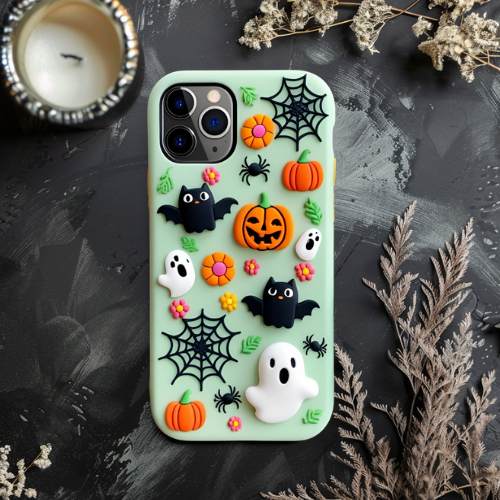 Halloween 3d look pastel clay ghost floral cute flower iPhone, Samsung, and Google Pixel. Halloween Doodle Phone Case