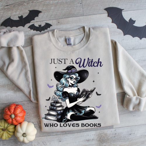 Just a Witch Who Loves Books Sweatshirt - Cozy Unisex Heavy Blend™ Crewneck for Book Lovers