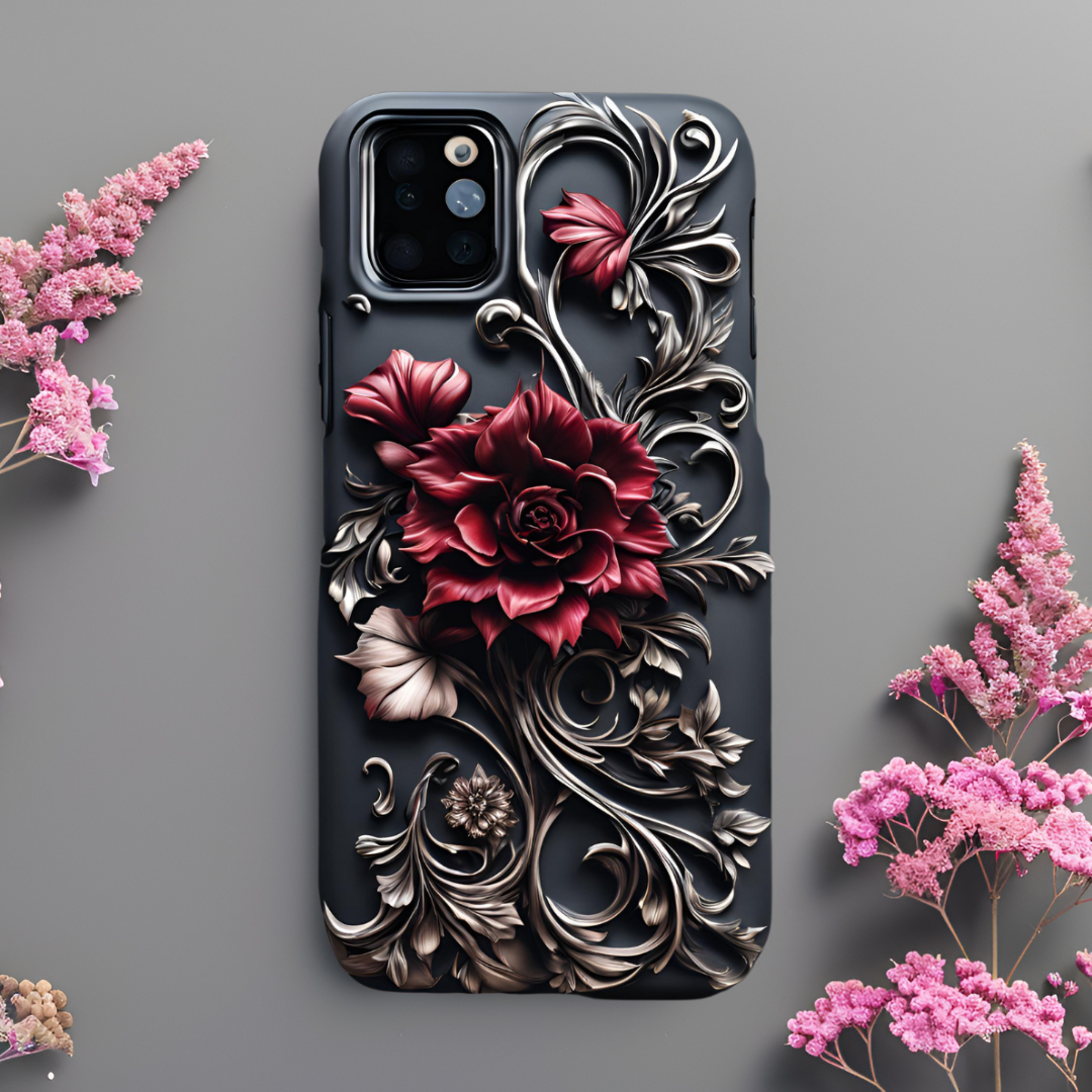 Floral Tough Phone Case - Durable & Stylish Protective Cover, Gothic Flowers Phone Case for iPhone, Samsung, and Google Pixel