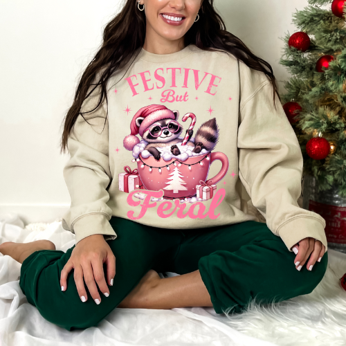 Festive But Feral Sweatshirt, Holiday Crewneck, Christmas Sweater, Cozy Winter Apparel, Gift for Animal Lovers, Funny Sweatshirt
