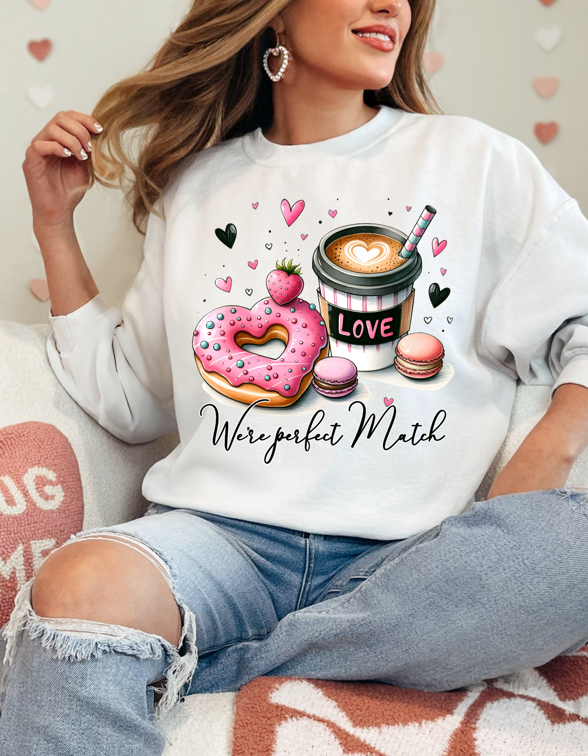 Valentine's Day Sweatshirt, Cute Dessert Crewneck Sweatshirt, Gift for Food Lovers, Cozy Sweatshirt, Love Theme, Valentine's Day Sweater