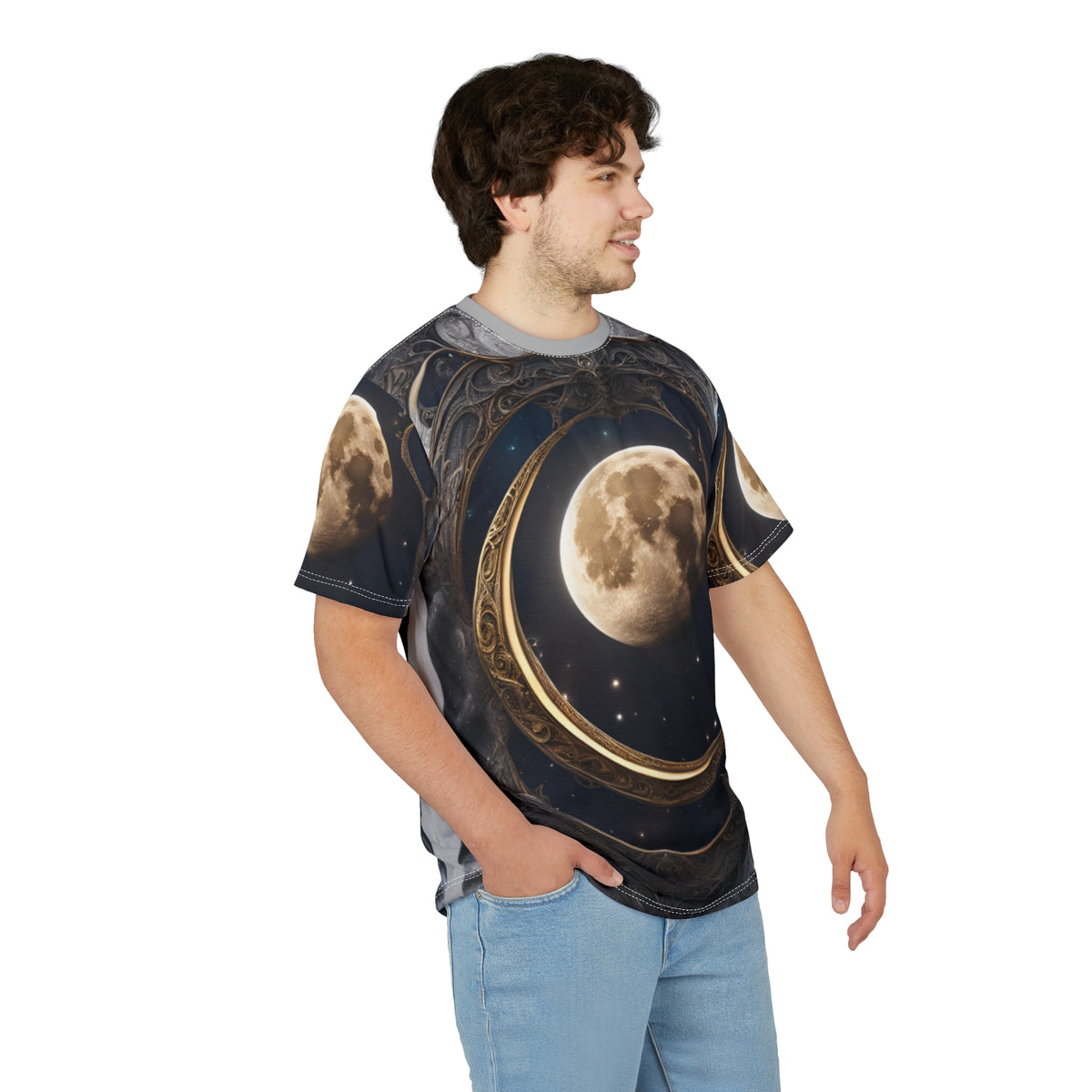 Celestial Moon Unisex Cut & Sew Tee - Dreamy Space Vibes, Celestial Moon AOP Shirt