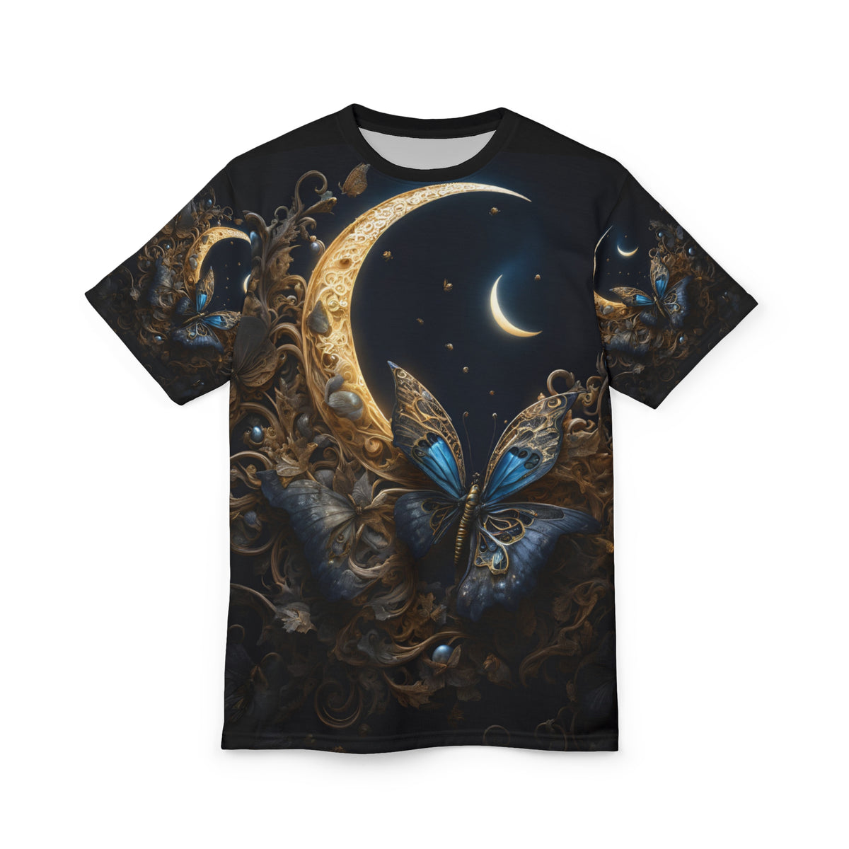 Majestic Butterfly Moon Unisex Tee - Celestial Art & Nature Design, Celestial Butterfly AOP Shirt