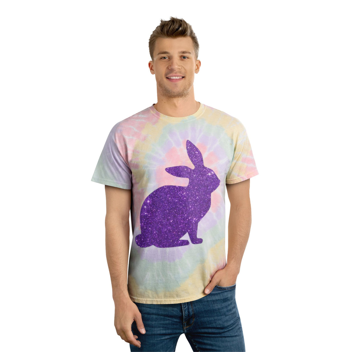 Spiral Tie-Dye Tee with Purple Rabbit Design | Boho Summer Shirt, Easter Gift, Festival Wear, Cute Animal Top