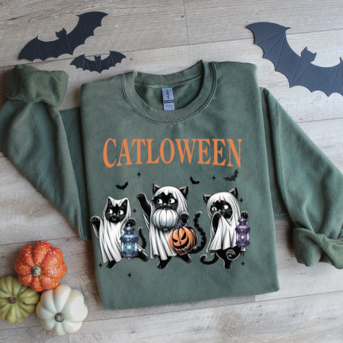 Catlween Sweatshirt - Unisex Halloween Crewneck