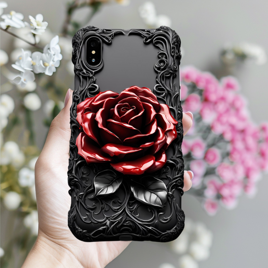 Tough Cases: Elegant Rose iPhone Case for Chic Protection, Gothic Red Rose Phone Case for iPhone, Samsung, and Google Pixel