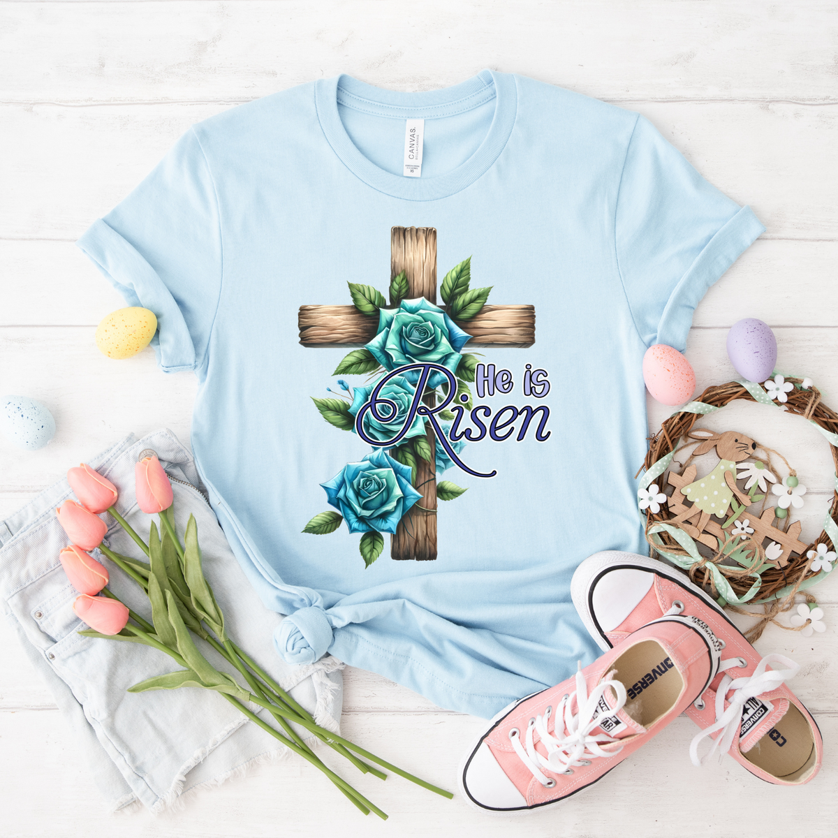Faith-Inspired Unisex T-Shirt, Christian Apparel, Easter Gift, Rose Design Tee, Inspirational Top, Casual Wear, Gender-Neutral Shirt
