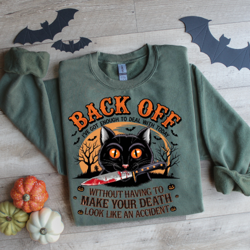 Halloween Cat Crewneck Sweatshirt - "Back Off" Design