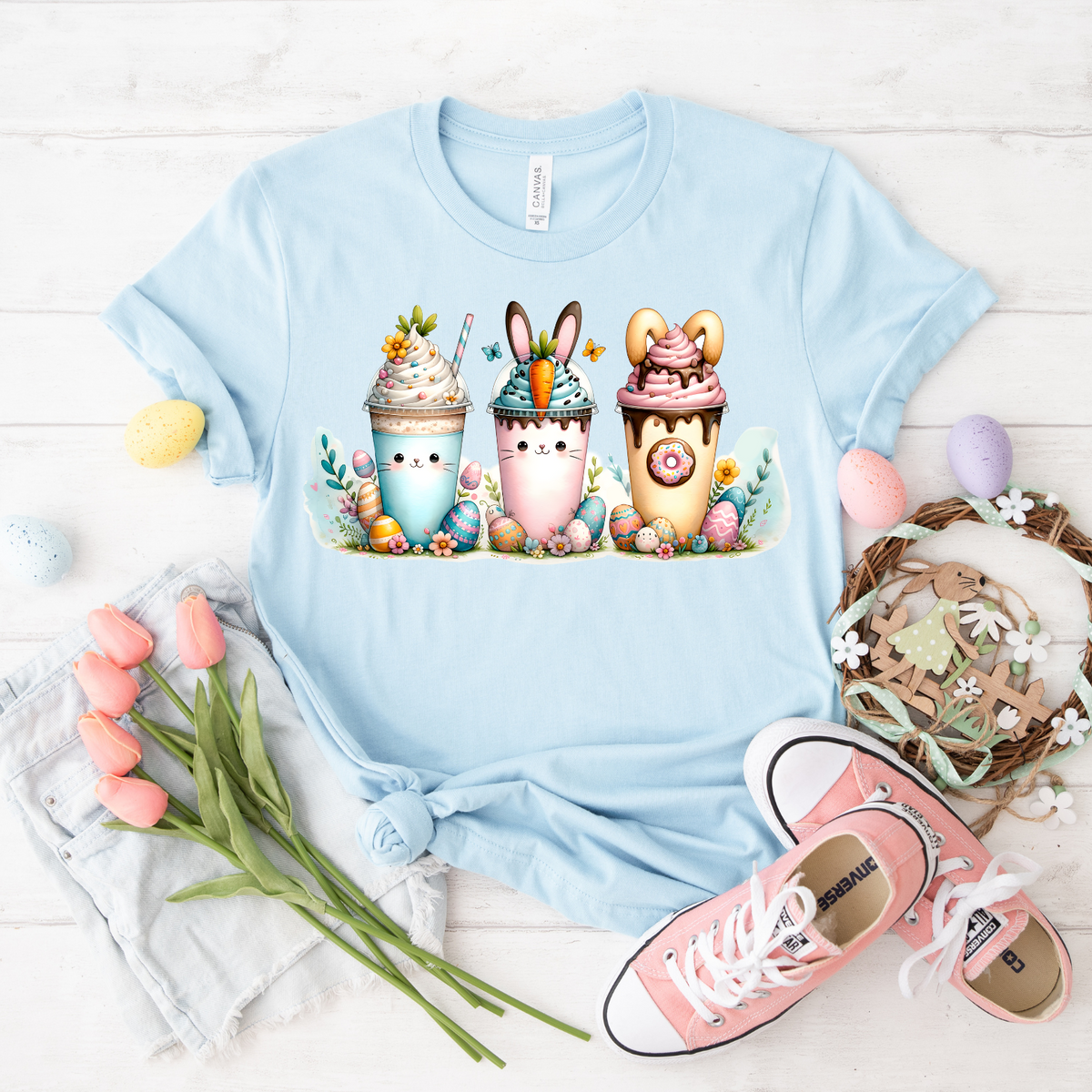 Cute Bunny Ice Cream Unisex T-shirt, Spring Outfit, Easter Gift, Animal Lover Shirt, Pastel Colors Tee