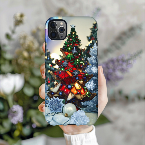 Festive Phone Case, Christmas Decor Protector, Holiday Gift, Winter Wonderland Cover, Christmas Tree Design, Seasonal Mobile Accessory
