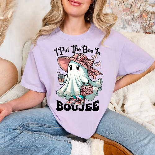 I Put The Boo In Boujee Ghost Unisex Garment-Dyed T-Shirt - Fun Halloween Tee for Fashion Lovers