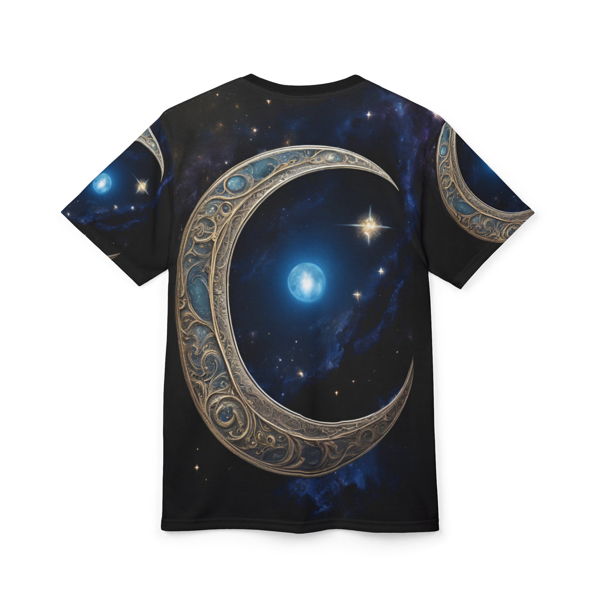 Celestial Chic Unisex Cut & Sew Tee - Mystical Moon & Star Design, Celestial Crescent Moon AOP Shirt