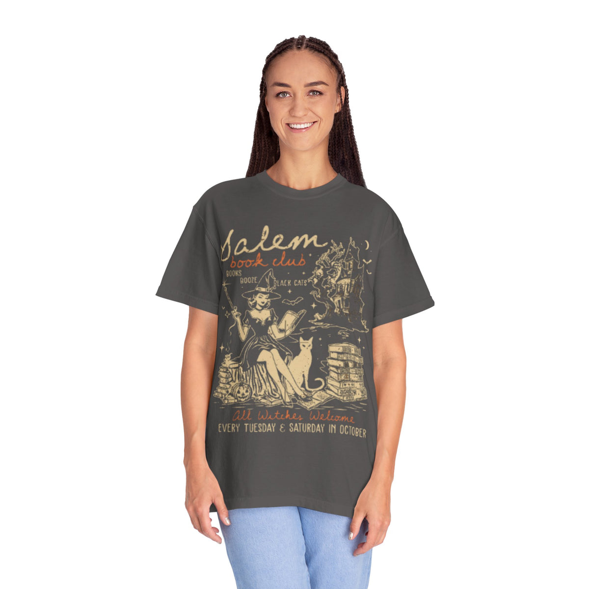 Salem Book Club T-Shirt - Unisex Garment-Dyed Tee for Book Lovers,  Vintage Salem Witch Halloween Shirt