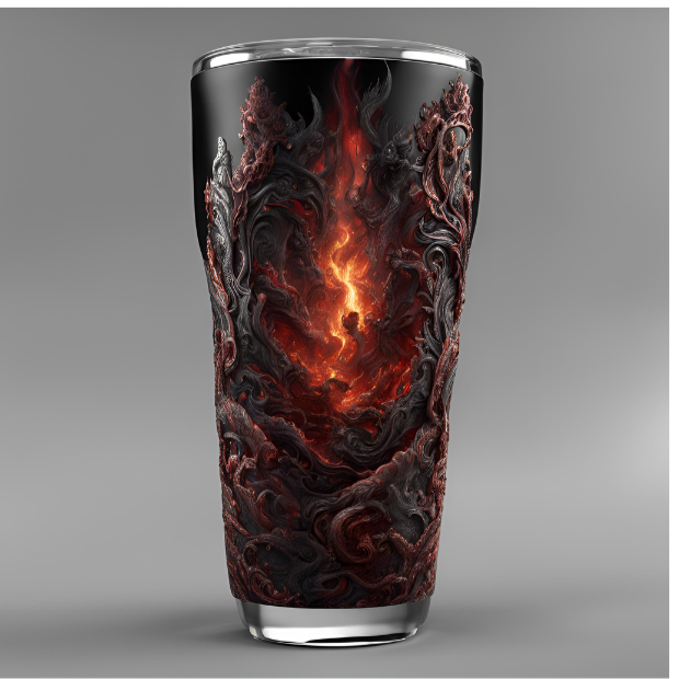 Dark Flame 20oz Tumbler - Insulated Travel Mug for Coffee and Hot Drinks, Inspired Dante Inferno Style Tumbler