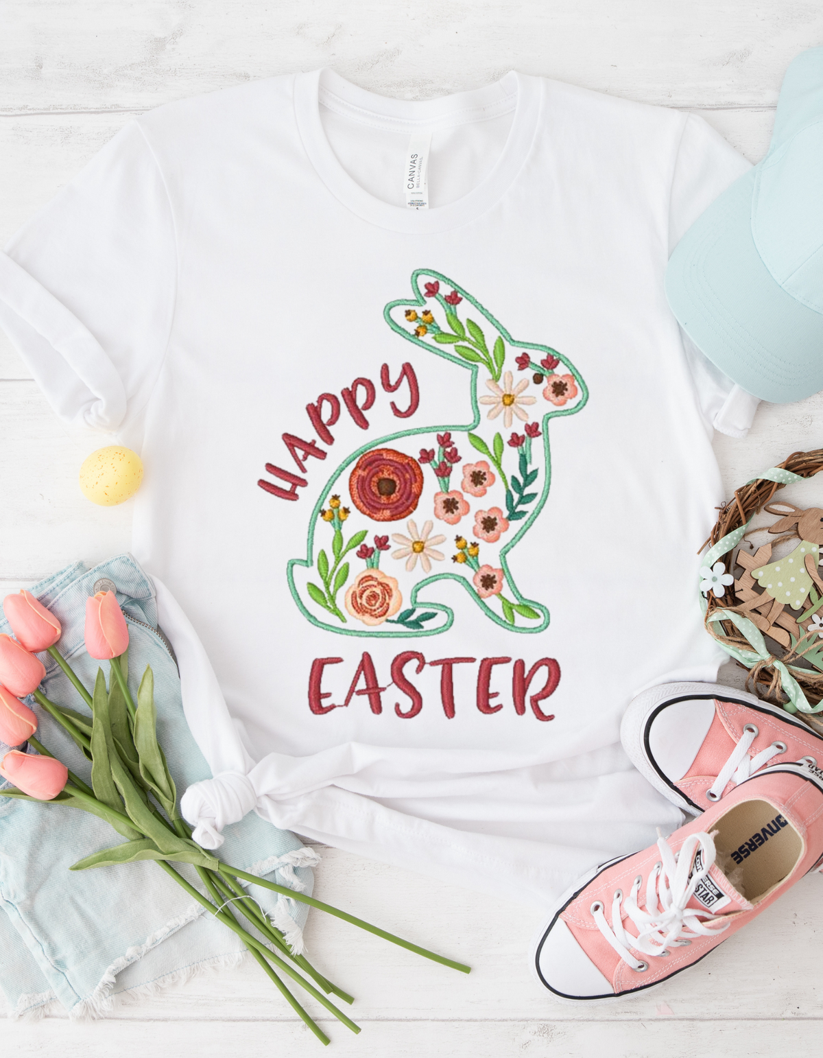 Easter Floral Bunny T-Shirt, Spring Outfit, Holiday Gift, Casual Wear, Unisex Tee, Cute Easter Top