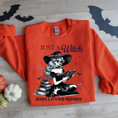 Just a Witch Who Loves Books Sweatshirt - Cozy Unisex Heavy Blend™ Crewneck for Book Lovers