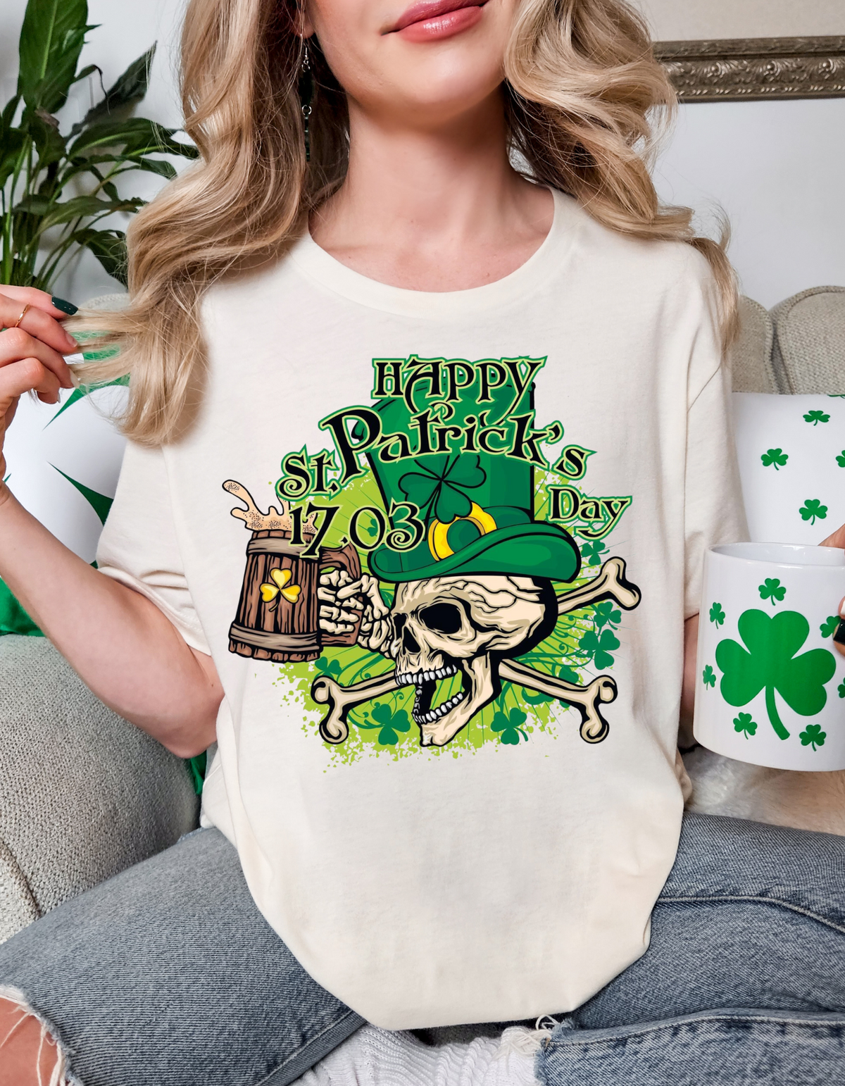 St. Patrick's Day T-Shirt with Skull Design, Unisex Softstyle Tee, Festive Irish Apparel, Holiday Gift for Him & Her, Trendy St. [...]