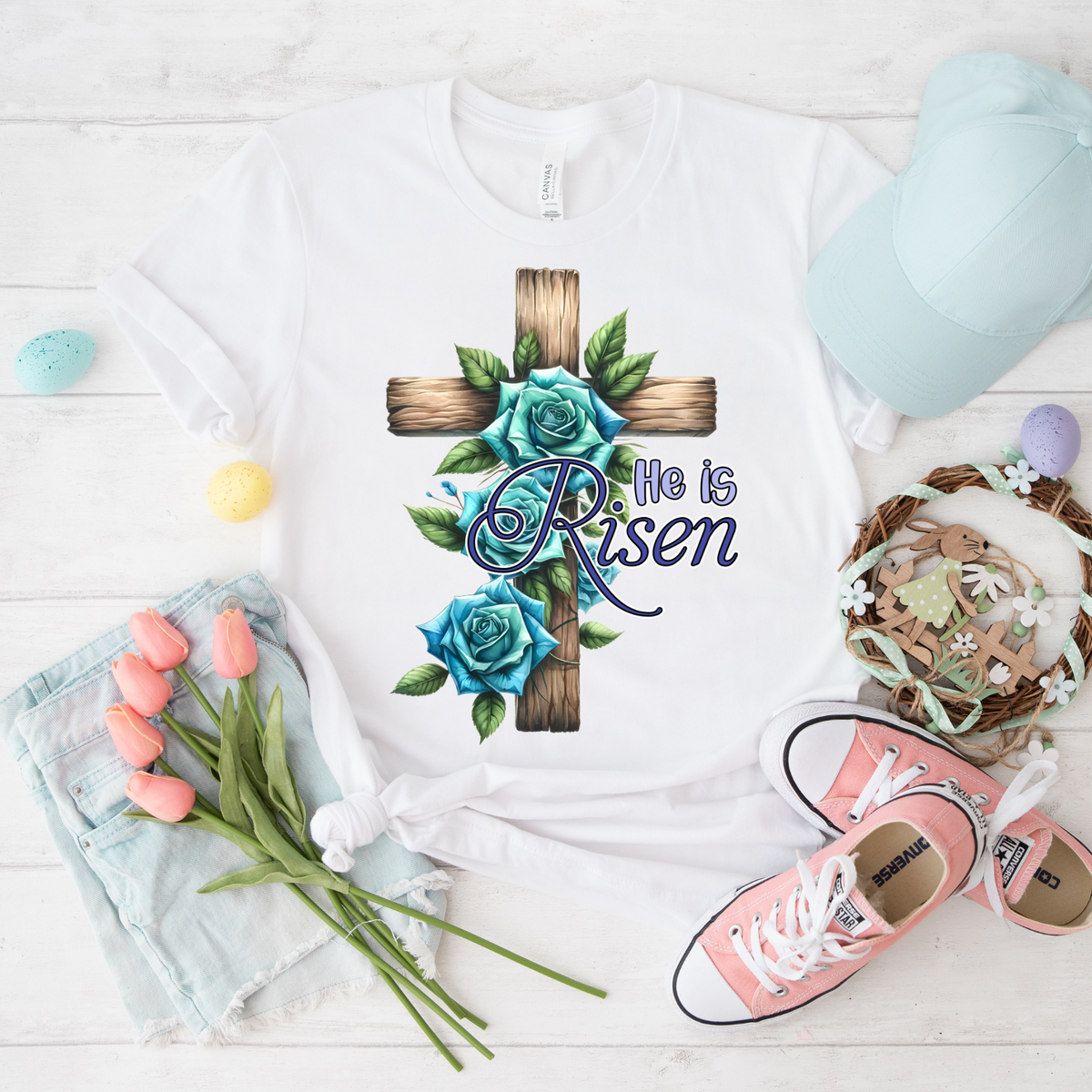 Faith-Inspired Unisex T-Shirt, Christian Apparel, Easter Gift, Rose Design Tee, Inspirational Top, Casual Wear, Gender-Neutral Shirt
