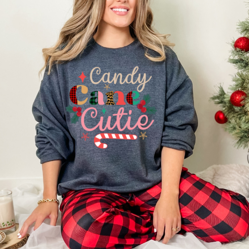 Candy Cane Cutie Sweatshirt, Cozy Winter Apparel, Christmas Gift, Holiday Outfit, Unisex Crewneck