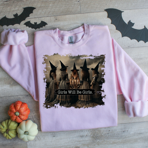 Girls Will Be Girls Witch Shirt, Funny Witch Shirt, Halloween Women Shirt, Witchy Vibes Shirt, Vintage Halloween Shirt