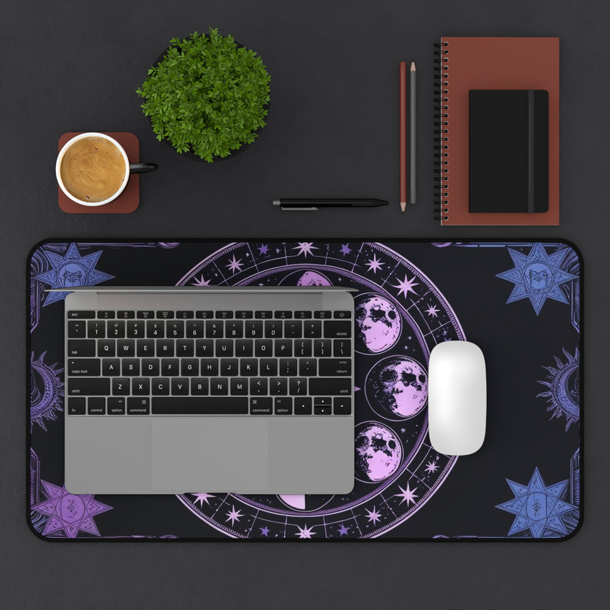 Celestial Moon Phases Desk Mat - Cosmic Workspace Decor