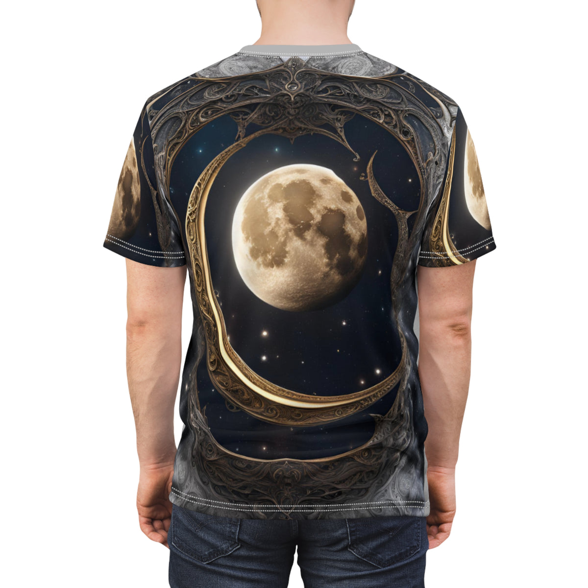 Celestial Moon Unisex Cut & Sew Tee - Dreamy Space Vibes, Celestial Moon AOP Shirt