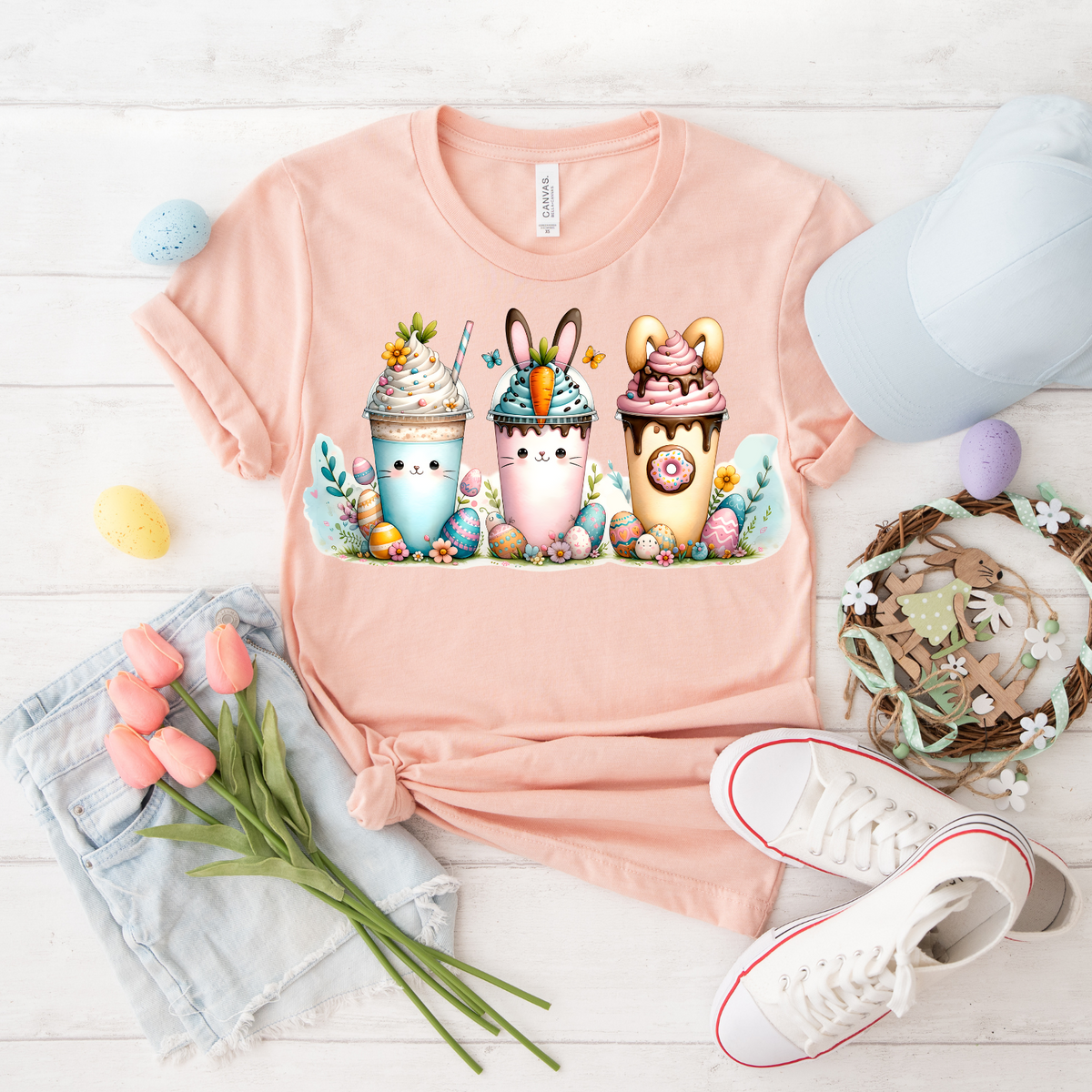 Cute Bunny Ice Cream Unisex T-shirt, Spring Outfit, Easter Gift, Animal Lover Shirt, Pastel Colors Tee