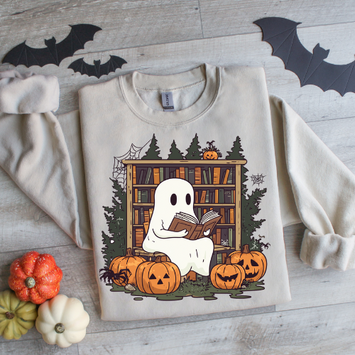 Retro Ghost Reading Books Sweatshirt, Librarian Ghost Halloween, Halloween Teacher Sweatshirt, Halloween Shirt, Teacher Gift, Boo School