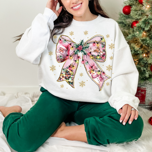 Floral Bow Crewneck Sweatshirt - Cozy Winter Sweater, Holiday Gift, Unisex Pullover, Christmas Fashion, Trendy Apparel