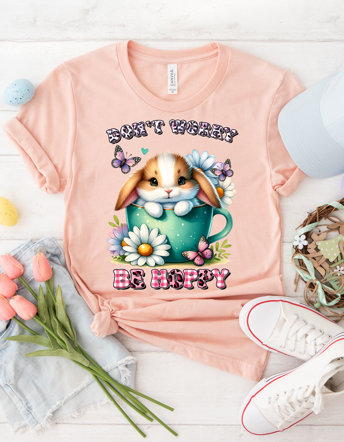 Toddler Short Sleeve Tee - Don't Worry Be Hoppy Bunny Tee, Cute Toddler Shirt, Spring Apparel, Easter Gift, Funny Kids T-Shirt