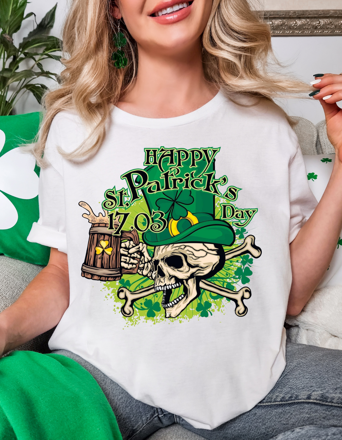 St. Patrick's Day T-Shirt with Skull Design, Unisex Softstyle Tee, Festive Irish Apparel, Holiday Gift for Him & Her, Trendy St. [...]