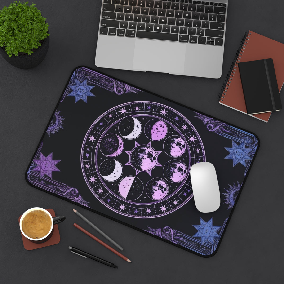 Celestial Moon Phases Desk Mat - Cosmic Workspace Decor