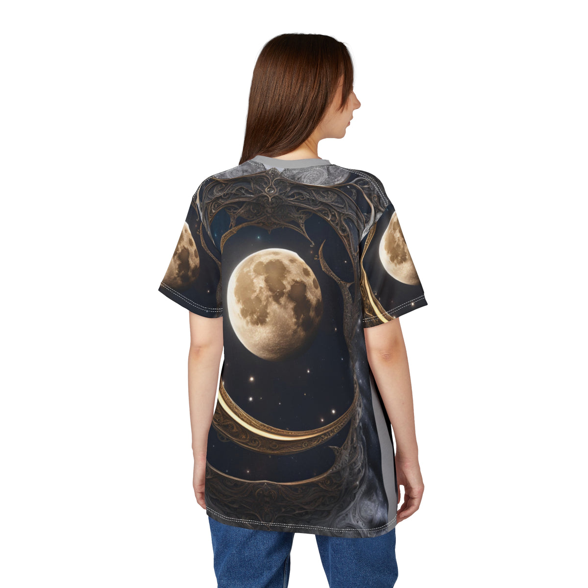 Celestial Moon Unisex Cut & Sew Tee - Dreamy Space Vibes, Celestial Moon AOP Shirt