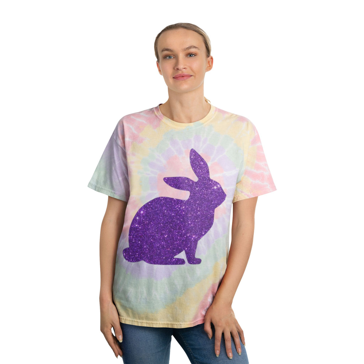 Spiral Tie-Dye Tee with Purple Rabbit Design | Boho Summer Shirt, Easter Gift, Festival Wear, Cute Animal Top