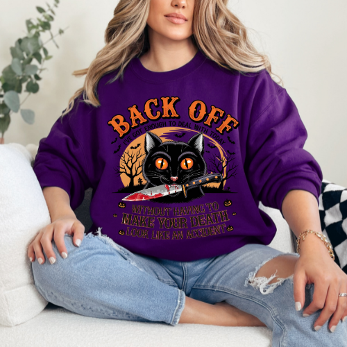 Halloween Cat Crewneck Sweatshirt - "Back Off" Design