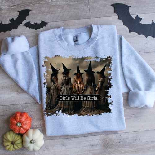 Girls Will Be Girls Witch Shirt, Funny Witch Shirt, Halloween Women Shirt, Witchy Vibes Shirt, Vintage Halloween Shirt