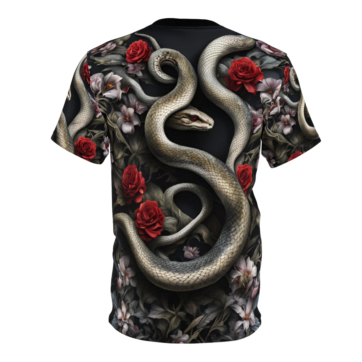 Serpent and Roses Unisex Tee - Edgy Floral Graphic Shirt