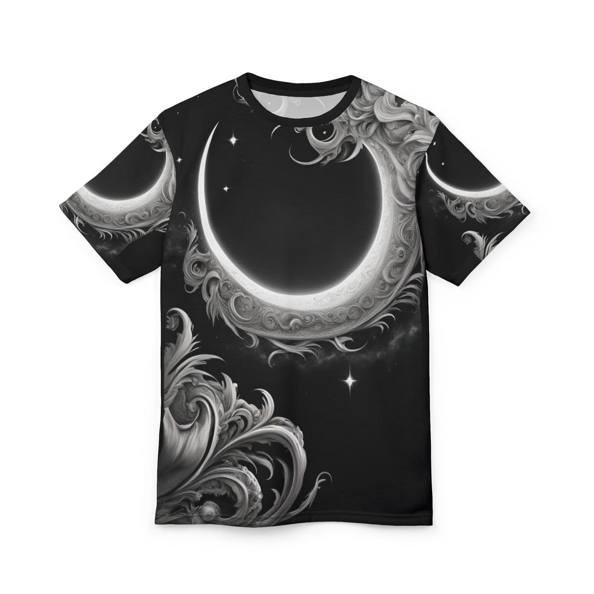 Ethereal Moon Phase Unisex Cut & Sew Tee - Celestial Black Graphic T-Shirt