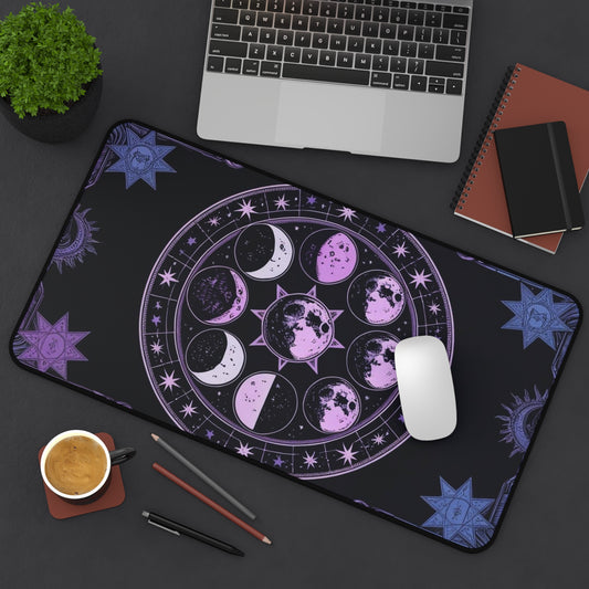 Celestial Moon Phases Desk Mat - Cosmic Workspace Decor