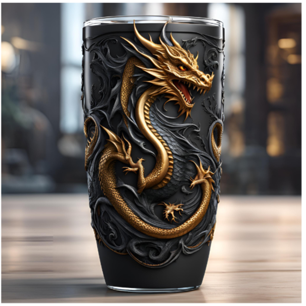 Dragon-Inspired 20oz Tumbler - Sleek Black Travel Mug for Gamers and Fantasy Lovers