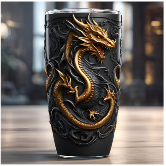 Dragon-Inspired 20oz Tumbler - Sleek Black Travel Mug for Gamers and Fantasy Lovers