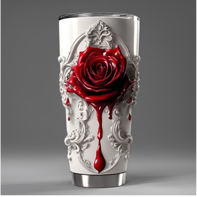 Elegant Rose 20oz Tumbler - Vintage Floral Design for Eco-Conscious Gift Givers, Gothic Dripping Red Rose Tumbler