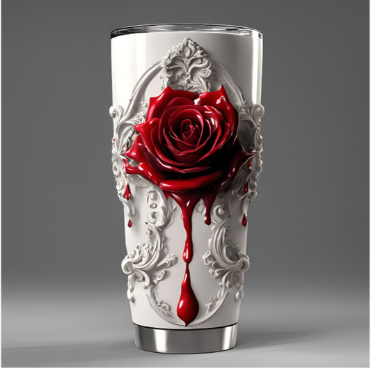 Elegant Rose 20oz Tumbler - Vintage Floral Design for Eco-Conscious Gift Givers, Gothic Dripping Red Rose Tumbler