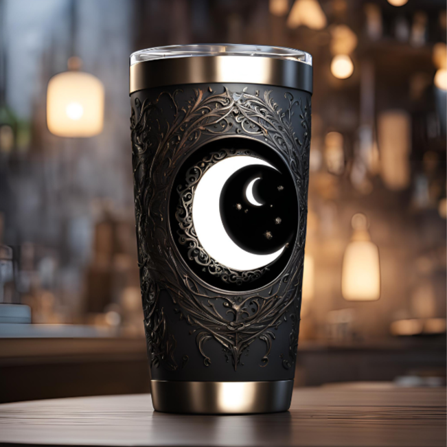 Celestial Moon 20oz Tumbler - Elegant Travel Mug for Stargazers and Dreamers, Crescent Moon Tumbler