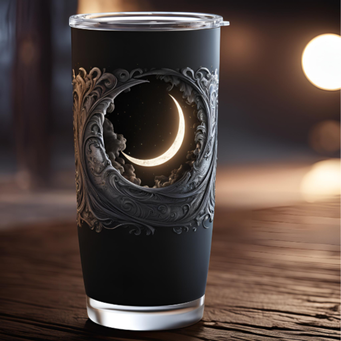 Celestial Wave 20oz Tumbler - Stylish Travel Mug for Night Owls, Crescent Moon Tumbler