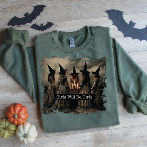 Girls Will Be Girls Witch Shirt, Funny Witch Shirt, Halloween Women Shirt, Witchy Vibes Shirt, Vintage Halloween Shirt