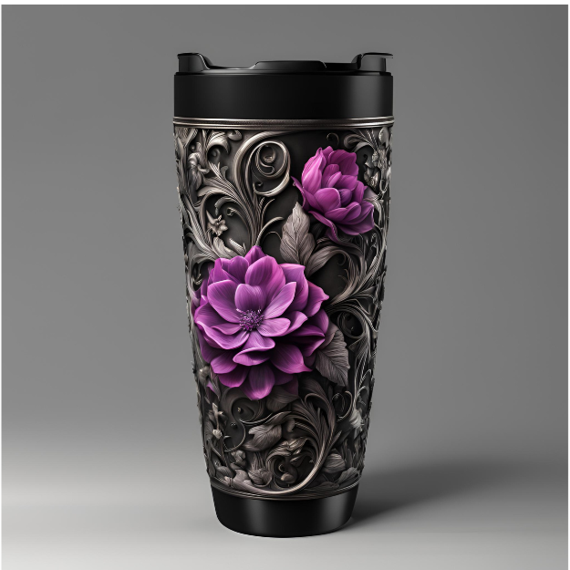 Elegant Floral 20oz Tumbler - Stylish Travel Mug with Purple Flowers, Gothic Flower Tumbler